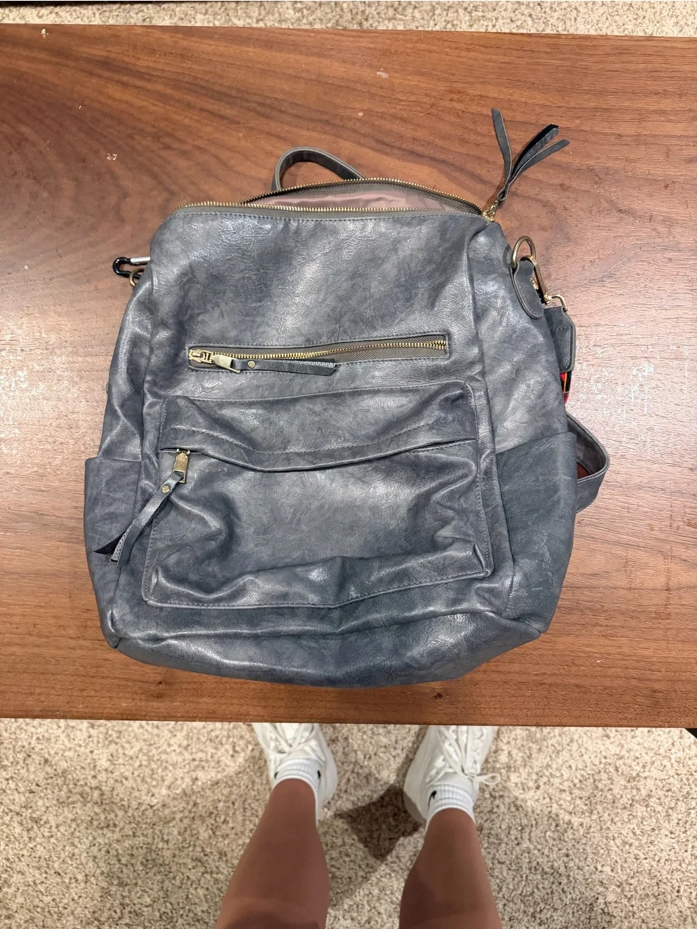 Men's Slate Gray Leather Backpack - Unbranded